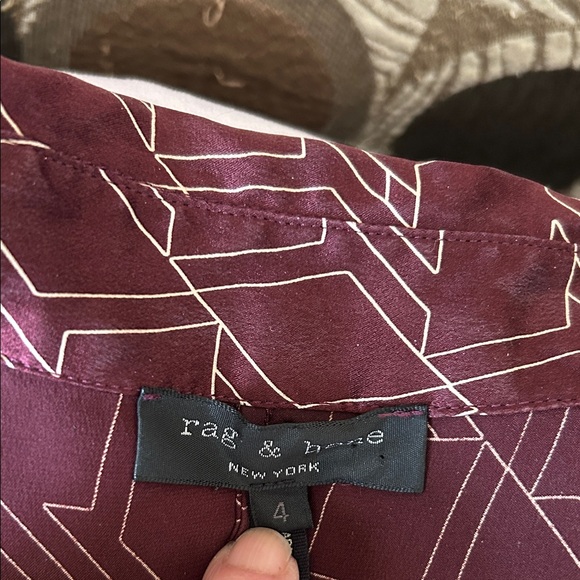 rag & bone Silk Burgundy Long Sleeve Dress with Geometric Pattern size 4 - Picture 13 of 14